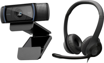 Сет веб-камера и слушалки Logitech C920 HD Pro и H390, Full HD, USB, црна