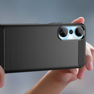 Mbrojtëse telefoni Hurtel Carbon Case për Infinix Hot 20, silikon i butë, efekt karboni, e zezë