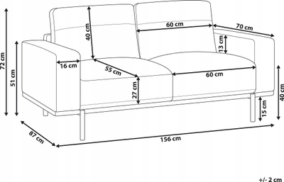 Divan 2 vendsh SOVIK, 156 cm, stof, krem
