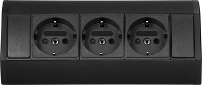 Prizë mobiljeje Schuko 3x2P+E, montim sipërfaqësor, kabëll 0.6m, e zezë