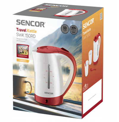 Çajnik elektrik Sencor SWK 150RD, 0.5L, 1100W, i bardhë e kuq