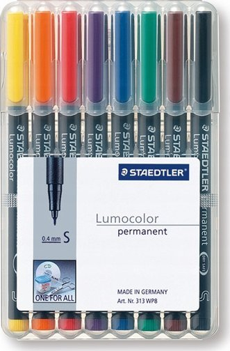 Set stilolapsash Staedtler Lumocolor Permanent Superfine 313 WP8, 8 bojqera, majë 0.4 mm, shumëngjyrëshe