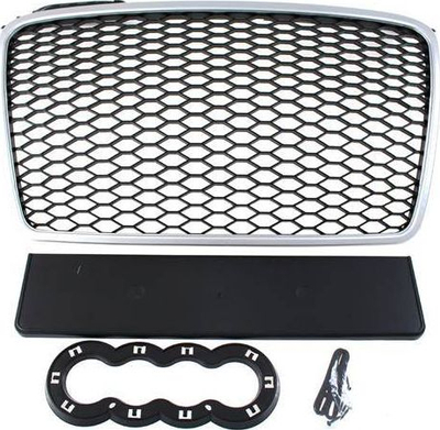 Grillë MTuning për Audi A4 B7, RS Style, 2004–2008, argjend e zezë