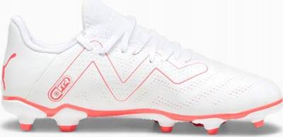 Këpucë futbolli për kalamaj Puma Future Play.4 FG, taban me kunja, të bardha me rozë