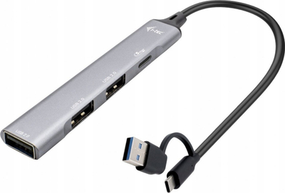 HUB USB I-tec USB-C USB-A metal, 1x USB 3.0, 3x USB 2.0, gri metalik