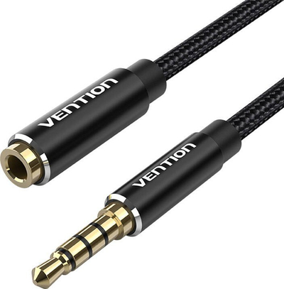Kabllo audio zgjatues Vention Cotton Braided, TRRS 3.5 mm, 5 m, e zezë