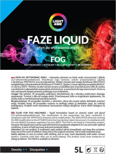 Lëng tymi LIGHT4ME FAZE LIQUID, 5L, për makina tymi dhe fazer, transparent