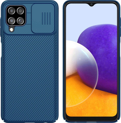 Këllëf telefoni Nillkin CamShield për Samsung Galaxy A22 4G, me mbrojtje kamere, plastik i fortë, blu