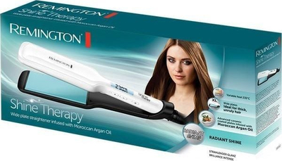 Presa flokësh Remington Shine Therapy S8550, me rregullim temperature, fikje vetë, e bardhë