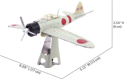 Puzzle metalik 3D Piececool Mitsubishi A6M, model avioni, për zbukurim, jeshil