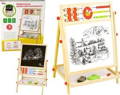 Tabla edukative druri Leantoys, 2 në 1, me abak dhe orë, me shumë ngjyra