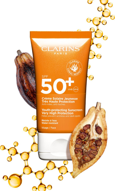 Krem dielli për fytyrë Clarins Youth Protecting, SPF50, 50ml, e bardhë