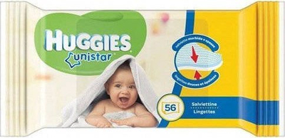 Lecka të lagura për bebe Huggies Unistar, 56 copë, për lëkurë të ndjeshme