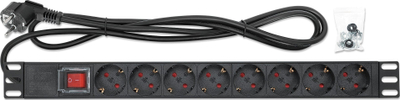 Panel energjie Intellinet 715126, 8 dalje AC, 1U, i zi