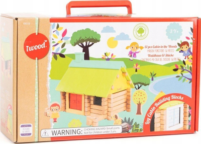 Set konstruktori druri iWood Cabin in the Woods, 61 copa, lojë edukative, shumëngjyrësh
