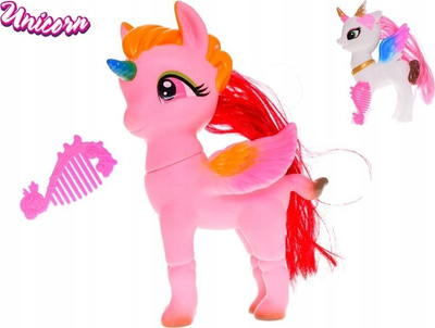 Figurë lodër Unicorn, 20 cm, plastikë, rozë me shumë ngjyra