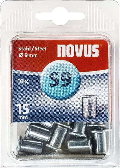 Kapsë riveti e verbër Novus S9 M6, çelik, 15mm, paketim 10 copë