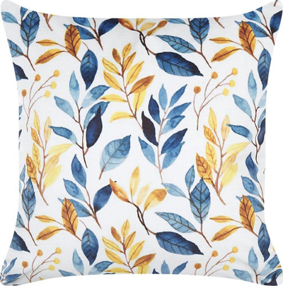 Jastëk dekorativ CATTLEYA Velvet Cushion, 45 x 45 cm, motiv gjethe, i verdhë dhe blu