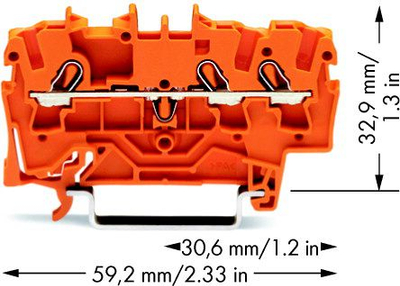 Terminal hekurudhor Wago 2002-1302, 3 përçues, 2.5mm², portokalli
