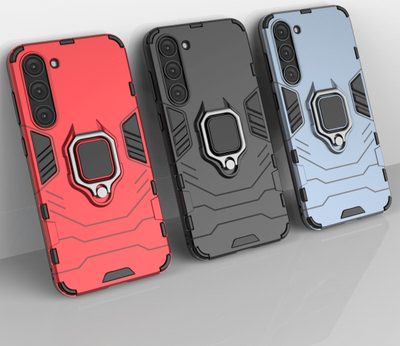 Kejs telefoni Ring Armor për Samsung Galaxy S23+, mbrojtës hibrid TPU PC me unazë magnetike, i zi