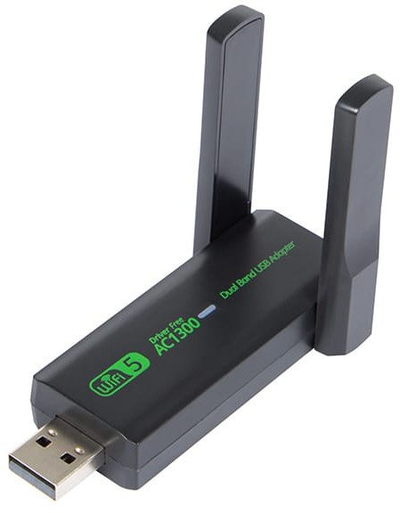 Adapter WiFi USB me antena të jashtme, 1300Mbps, Dual Band 2.4GHz 5GHz, i zi