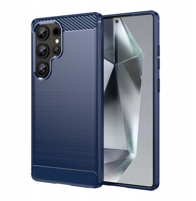 Силиконска заштитна маска за Samsung Galaxy S25 Ultra, карбон ефект, сина
