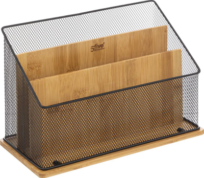 Organizues tavoline 5five Desk Organizer, metal dhe bambu, stil industrial, i zi
