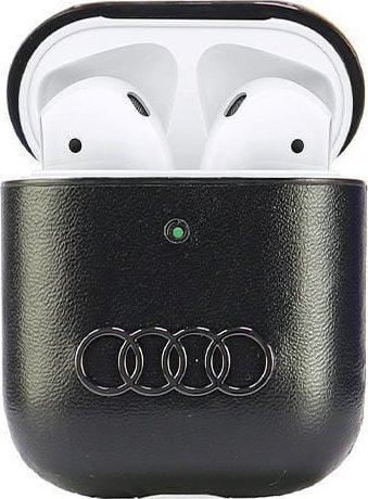 Futeri mbrojtës për AirPods Audi Leather Big Logo, lëkurë ekologjike, e zezë