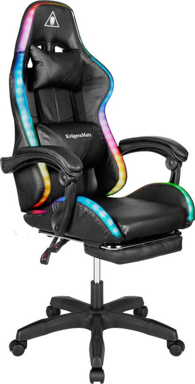 Karrige gaming Kruger&amp;Matz Warrior, LED RGB, mbështetëse këmbësh, e zezë