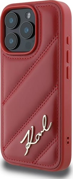 Mbulesë telefoni Karl Lagerfeld Quilted Signature për iPhone 16 Pro 6.3", lëkurë eco, e kuqe