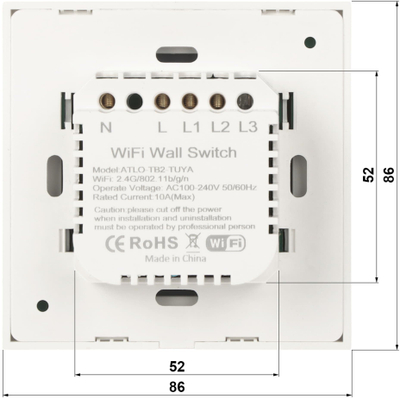 Çelës dritash smart me prekje, Wi-Fi, dy kanale, i bardhë