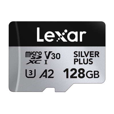 Kartë memorie microSD Lexar Silver Plus, 128GB, V30 UHS-I, paketim 2 copë, argjendtë