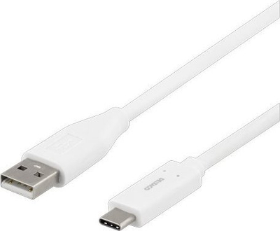 Kabllo USB Deltaco USB C në USB A, 1m, 3A, e bardhë