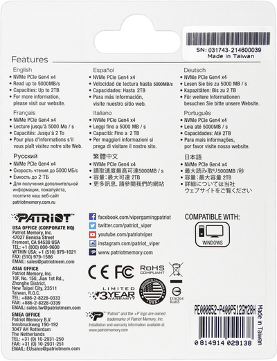 Disk Patriot P400, M.2 - 1TB