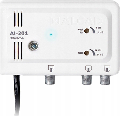 Amplifikator antene Alcad AI-201, broadband, për 2 TV VHF UHF