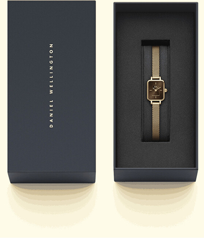 Orë dore për femra Daniel Wellington Micro Quadro Mini Evergold Amber, e artë