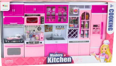 Set kuzhine për kukulla LEAN Toys, frigorifer dhe sobë, me aksesorë, rozë