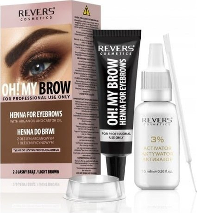 Set henna për vetulla Revers Cosmetics Pro Colours, kafe e çelët, me vaj argani