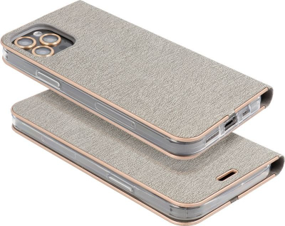 Këllëf libri LUNA për Samsung A14, me magnet, me xhep karte, ngjyrë argjendt