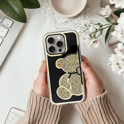 Maskë mbrojtëse Teddy Bear për iPhone 14 Pro, PU TPU, transparente