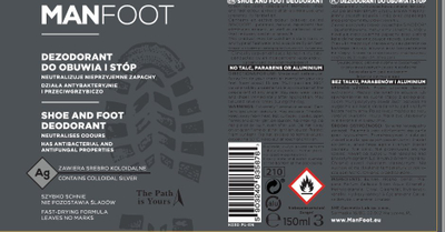 Deodorant për këmbë ManFoot Shoe and Foot, antibakterial, 150ml, gri