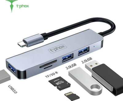 Hub USB C T phox TPH2041, 5 në 1, HDMI 4K, USB 3.0, gri