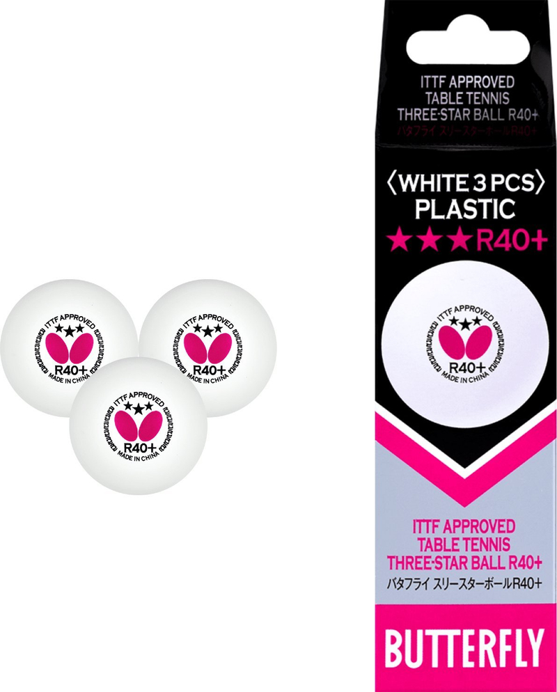 Toptha pingpongu Butterfly R40+, set 3 copë, të bardhë