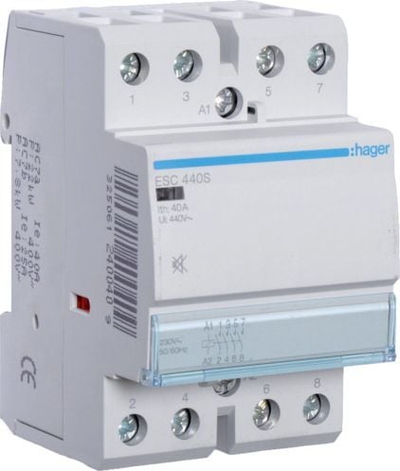 Kontaktor Hager ESC440S, 400V, 40A 4NO, hum free