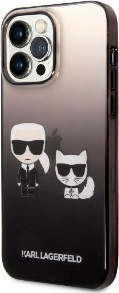 Kapak telefoni Karl Lagerfeld Gradient Karl and Choupette për iPhone 14 Pro, TPU, i zi