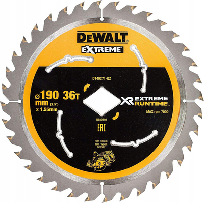 Teh sharrë DeWalt DT40271 për DCS577, 190mm, 36 dhëmbë karbiti, i verdhë