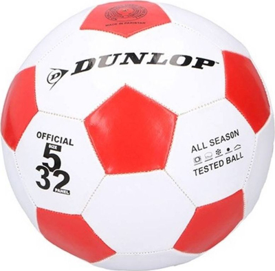 Top futbolli Dunlop, madhësia zyrtare 5, 23 cm, i kuq me të bardhë