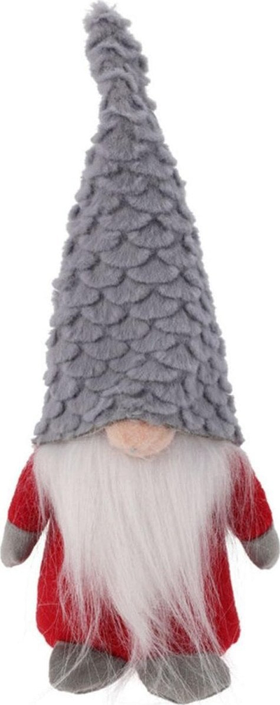 Декоративна фигура Дедо Мраз, 22cm, сива капа, црвен мантил