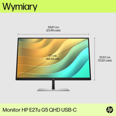 Monitor HP E27u G5, 27", 2560 x 1440 (WQHD), 75Hz, i zi / i argjendtë