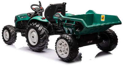 Traktor elektrik për fëmijë LEAN Toys HC-306, 24V, me rimorkio, jeshil i errët